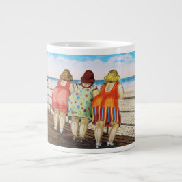 Taza De Café Grande Chicas basados gordos del vintage en la playa