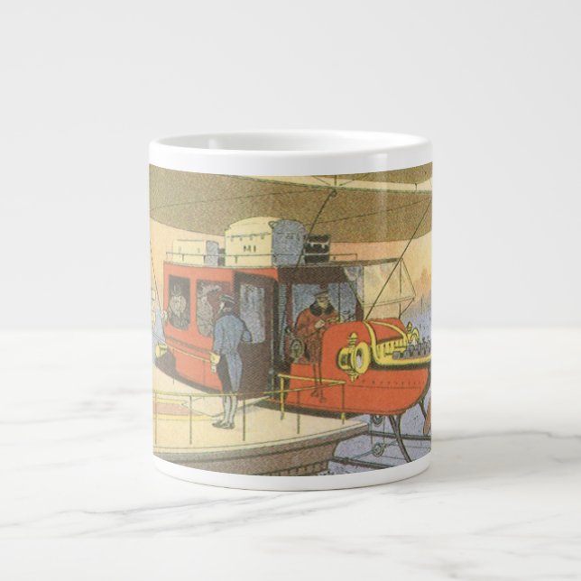 Taza De Café Grande Ciencia Ficción Antigüa Avión Helicóptero Limusina (Frente)
