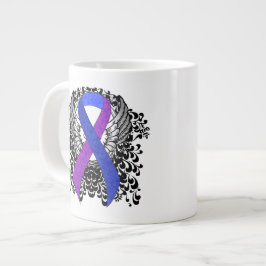 Taza De Café Grande Cinta azul y púrpura con alas
