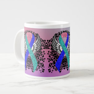 Taza De Café Grande Cinta verde azulada/rosa/azul con alas