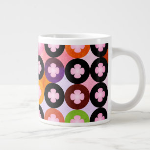 Taza De Café Grande Círculos Multicolores y Tréboles de Cuatro Hojas R
