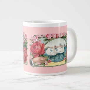 Taza De Café Grande Cisnes y Rosas ventilaron victoriano