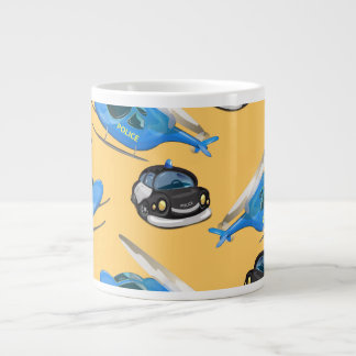 Taza De Café Grande Coche y helicóptero de la policía