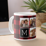 Taza De Café Grande Collage de fotos - Monograma Rojo Negro Tapado de<br><div class="desc">El fondo incluye un patrón de comprobación masculina opcional: utilice cinco fotos cuadradas de Instagram o cualquier imagen para crear un regalo único y personal. O puedes mantener al cachorro hipster y hacer un keepsake de moda. Si necesita ajustar las imágenes, haga clic en la herramienta personalizar para realizar cambios....</div>