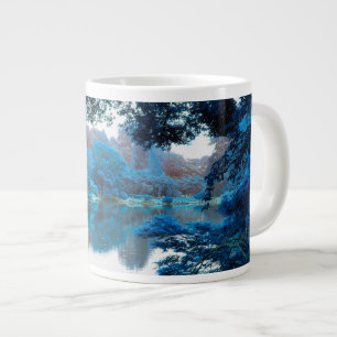 Taza De Café Grande Color azul hecho fresco, naturaleza única, lago