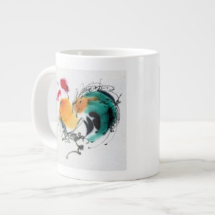 Taza De Café Grande Colorido gallo. Caligrafía y acuarela.