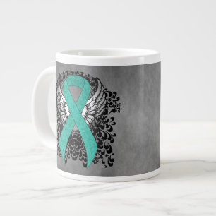 Taza De Café Grande Concienciación sobre el soporte de cinta verde azu
