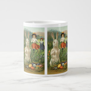 Taza De Café Grande Conejo de Pascua vintage y niños Felices Pascuas
