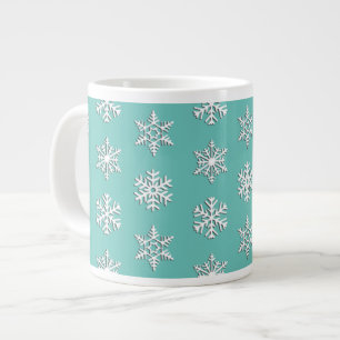 Taza De Café Grande Copo de nieve blanco 3D, fondo personalizable