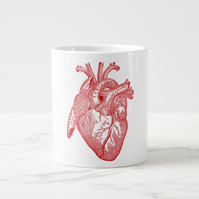 Taza De Café Grande Corazón Anatómico de la Antigüedad Roja (Frente)