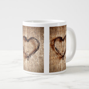 Taza De Café Grande Corazón rústico de la guita del país en la