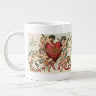 Taza De Café Grande Corazones de querubines y ángeles victorianos de S
