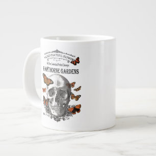 Taza De Café Grande cráneo vintage moderno de Halloween y mariposas