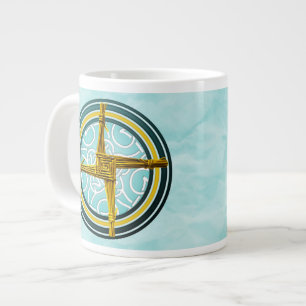 Taza De Café Grande Cruz amarilla de Brigid sobre azul
