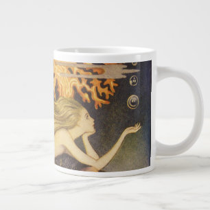 Taza De Café Grande Cuento de hadas vintage, pequeña sirena en coral o