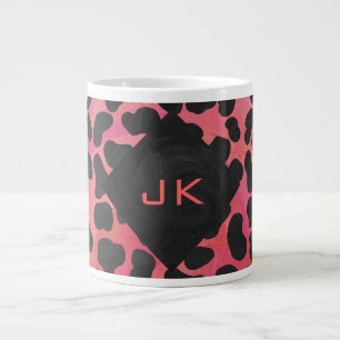 Taza De Café Grande Dálmata Monograma Negro y Rojo