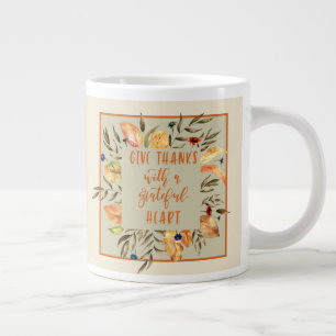 Taza De Café Grande Dar las gracias - Autumn Wreath Thanksgiving Mug