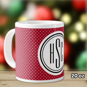 Taza de café grande de 20oz con monograma rojo y b