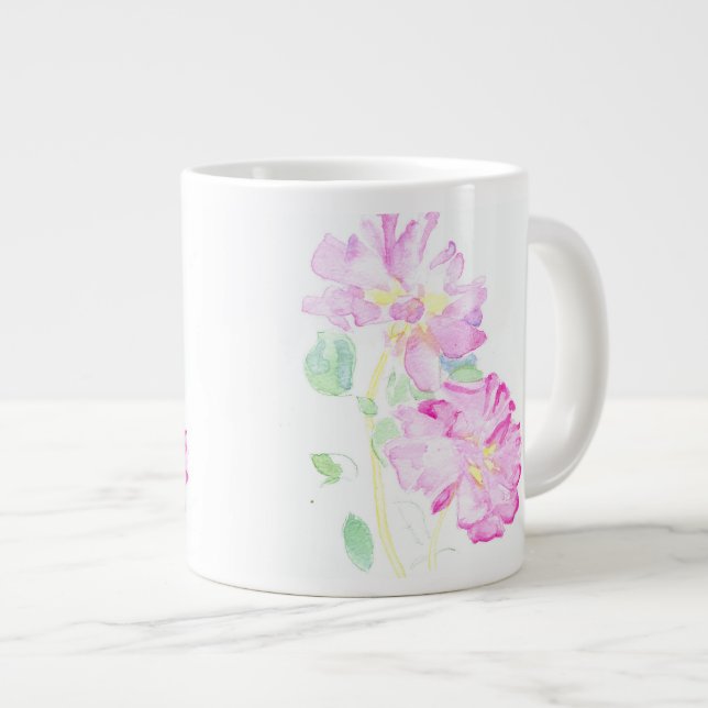 Taza De Café Grande Delicadas rosas rosadas: Bonito Jumbo Mug (Derecha)