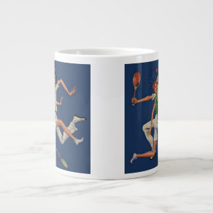 Taza De Café Grande Deportes Antiguos, Tenistas Chocan con Raquetas