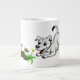 Taza De Café Grande Despierto de primavera, cachorro con mariposa