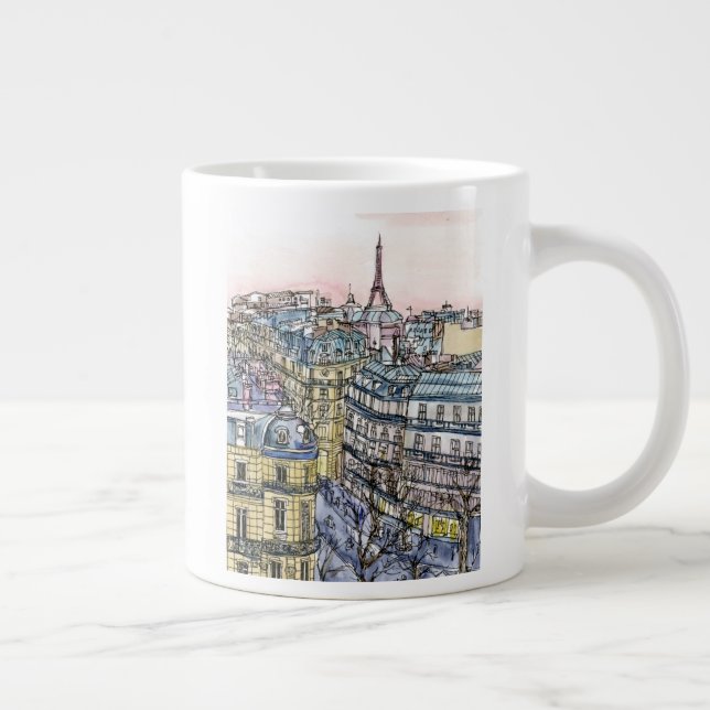 Taza De Café Grande Destinos | acuarela Torre Eiffel y París (Derecha)