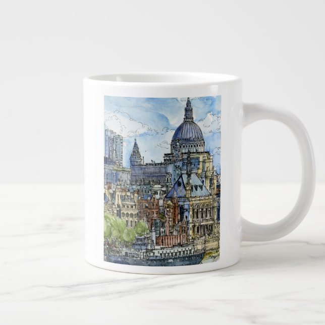 Taza De Café Grande Destinos | Watercolor River Thames Waterfront (Derecha)