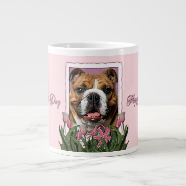 Taza De Café Grande Día de la Madre - tulipanes rosados - bulldog (Frente)