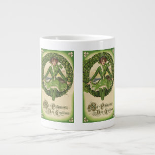 Taza De Café Grande Día de San Patricio vintage, corona con doncella i