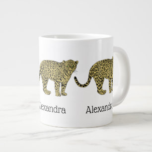 Taza De Café Grande Dibujo de Gato Manchado Leopardo Guepardo Antiguo