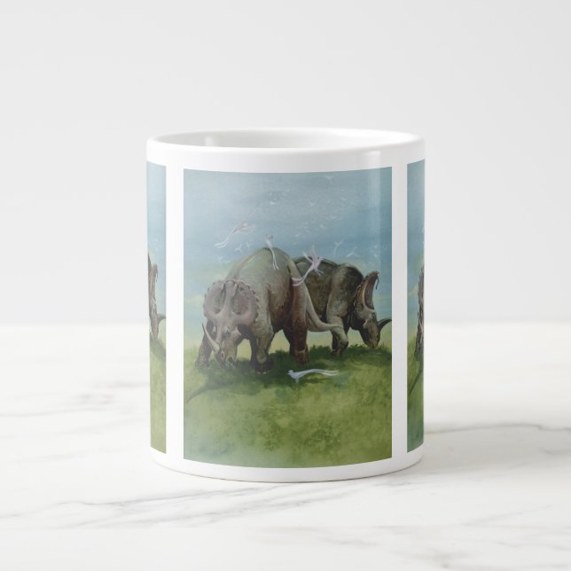 Taza De Café Grande Dinosaurios antiguos, Centrosaurus pastando en pra (Frente)