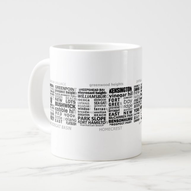 Taza De Café Grande Diseño de tipografía de Brooklyn NY (Izquierda)
