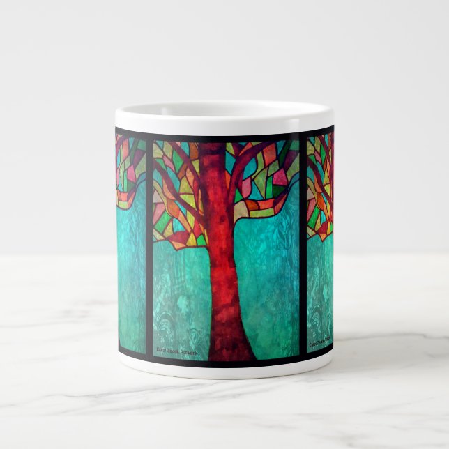 Taza De Café Grande Diseño del árbol del vitral (Frente)