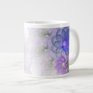 Taza De Café Grande Diseño floral abstracto de encaje púrpura y azul