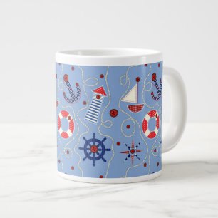 Taza De Café Grande Diseño náutico del remiendo