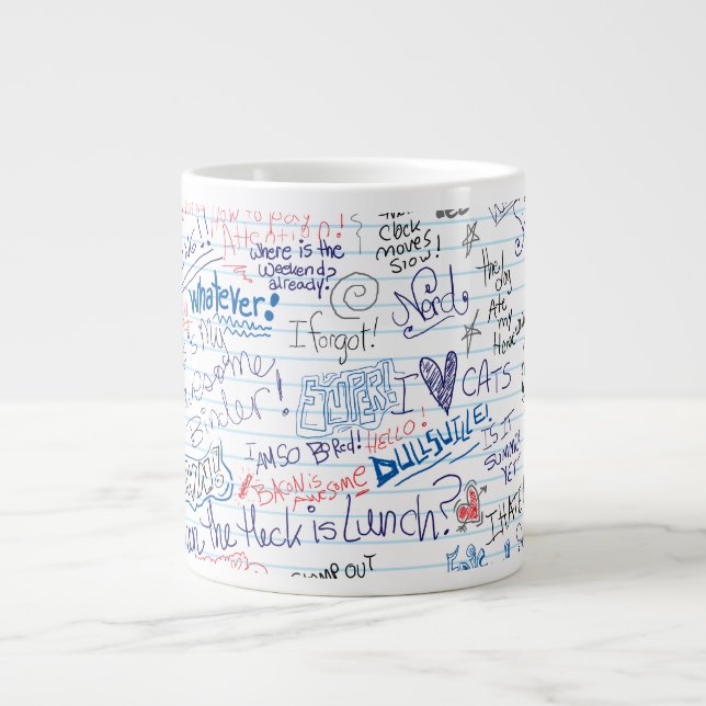 Taza De Café Grande Doodles escolares de Goofy Art Totalmente divertid (Frente)