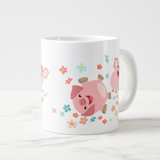 Taza De Café Grande Dos cerdos Personalizados adorables en una gran ta (Derecha)