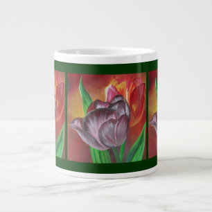 Taza De Café Grande Dos tulipanes contra fondo rojo