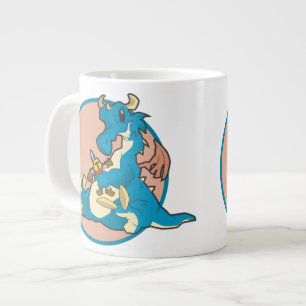 Taza De Café Grande Dragón azul jugando con una figura de Caballero re