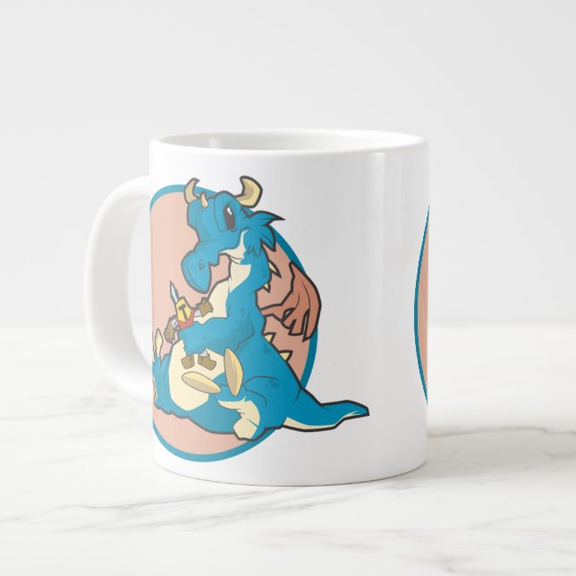 Taza De Café Grande Dragón azul jugando con una figura de Caballero re (Izquierda)