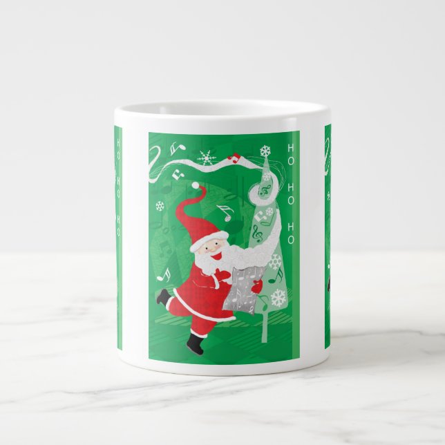 Taza De Café Grande Dulce Navidad, Santa Claus cantando y bailando (Frente)