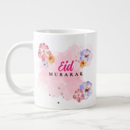 Taza de café grande Eid Mubarak - Acuarela floral