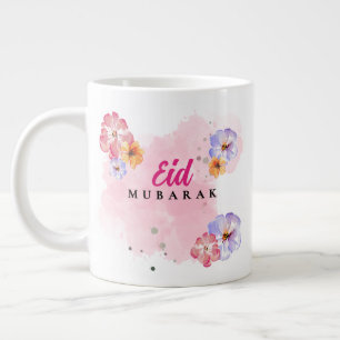 Taza de café grande Eid Mubarak - Acuarela floral