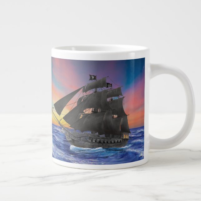 Taza De Café Grande El barco pirata de la barba negra (Derecha)
