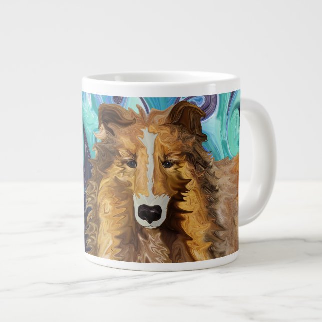 Taza De Café Grande El collie inquisitivo del perro psicodélico Para (Derecha)