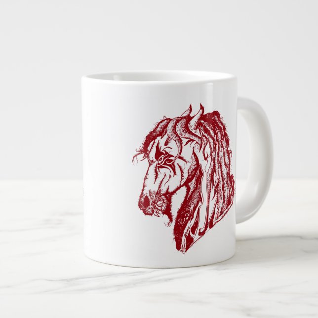 Taza De Café Grande El malvado caballo enojado en rojo y escoge tu pas (Derecha)