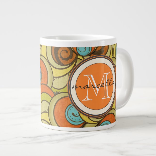 Taza De Café Grande El naranja azul de Brown circunda el monograma (Derecha)