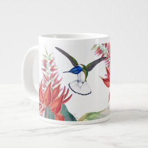 Taza De Café Grande El rojo azul de los pájaros del colibrí florece 