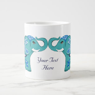 Taza De Café Grande Elefante de la alheña (azul/azul claro)