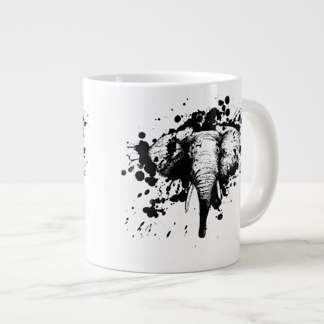 Taza De Café Grande Elefante de toros en negro escoge tu fondo (Derecha)